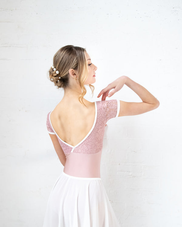 Pink Lace Junior Size Dance Leotard - Ma Cherie Dancewear Australia