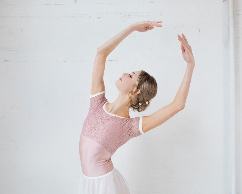 Pink Lace Junior Size Dance Leotard - Ma Cherie Dancewear Australia