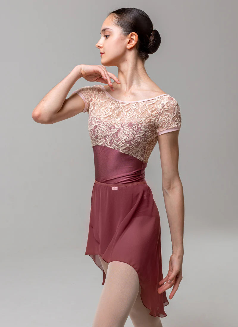 The rose pink Hera sleeved leotard by Olivine Wear is available from Ma Cherie Dancewear Australia