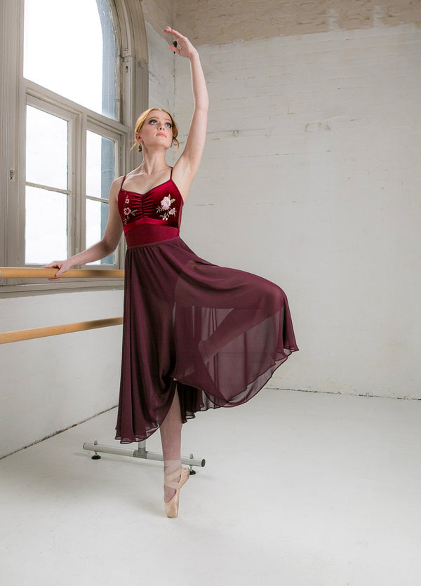 Burgundy Chiffon Rehearsal Skirt by Sissone Wear - available at Ma Cherie Dancewear Australia