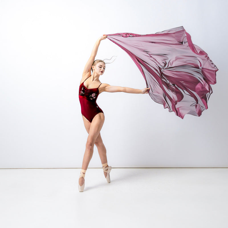 Class In New York Burgundy Embroidery Camisole Leotard available from Ma Cherie Dancewear Australia