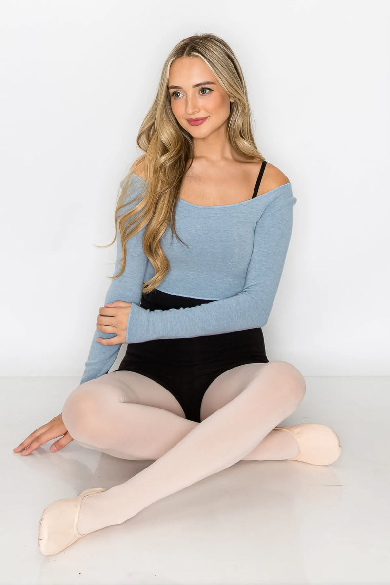 Dancer's steel blue crop top from Aluvie available from Ma Cherie Dancewear Australia