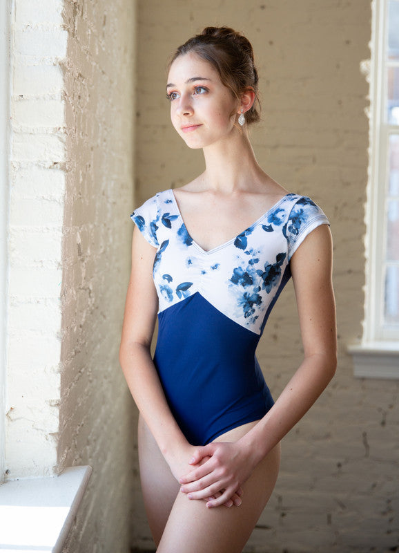 Classic short sleeve navy leotard By Class In New York available in Australia from Ma Cherie Dancewear.