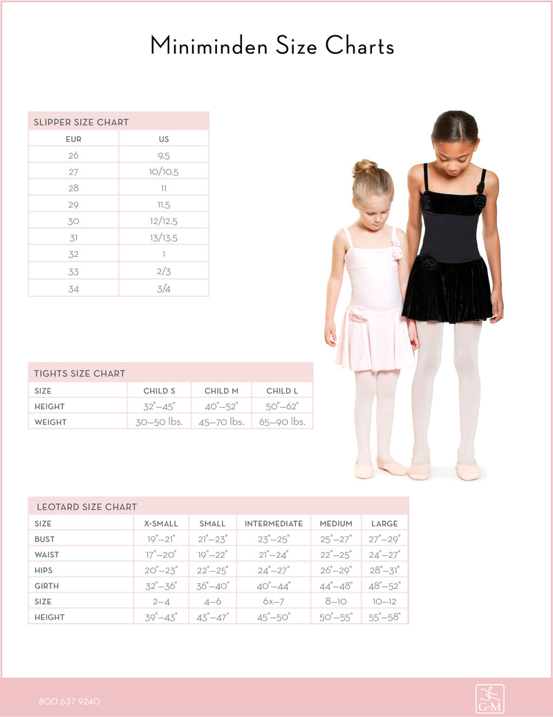 Gaynor Minden Child Rosette Dress size chart from Ma Cherie Dancewear Australia